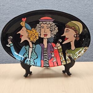 One of a kind, handmade serving plate "Three Friends"  Signed